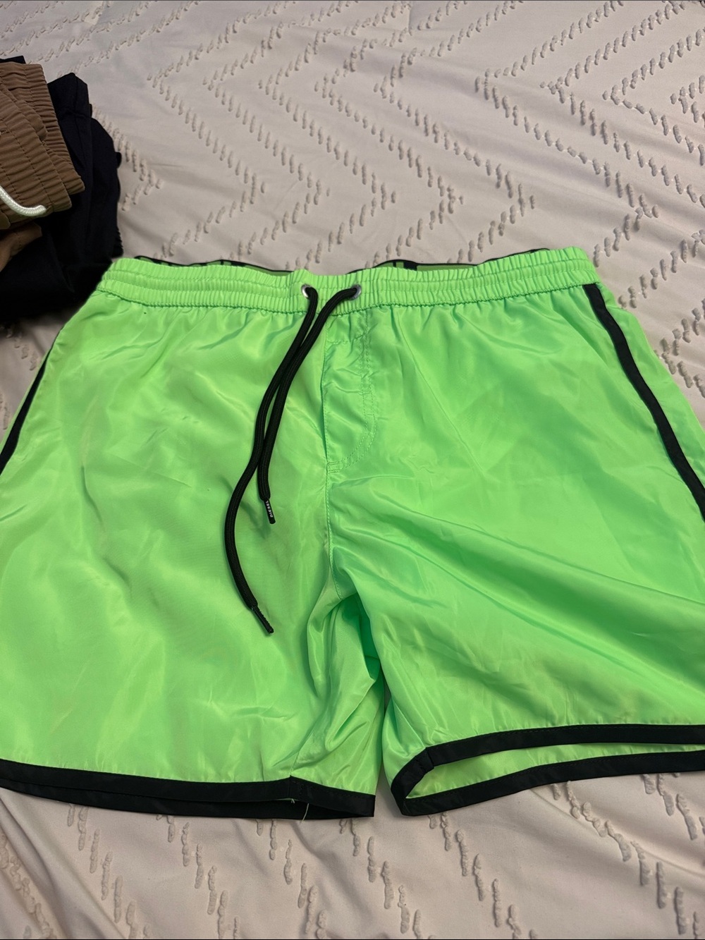 Men's Neon Green Swim Shorts with Black Trim